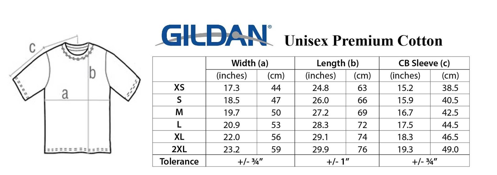 gildan size chart cm